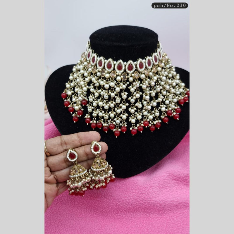 JCM Gold Plated Crystal Stone And Pearls Choker Necklace Set