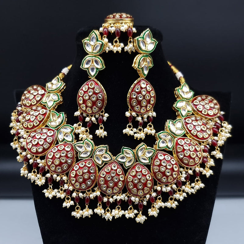 JCM Gold Plated Kundan Stone Pearl And Meenakari Necklace Set