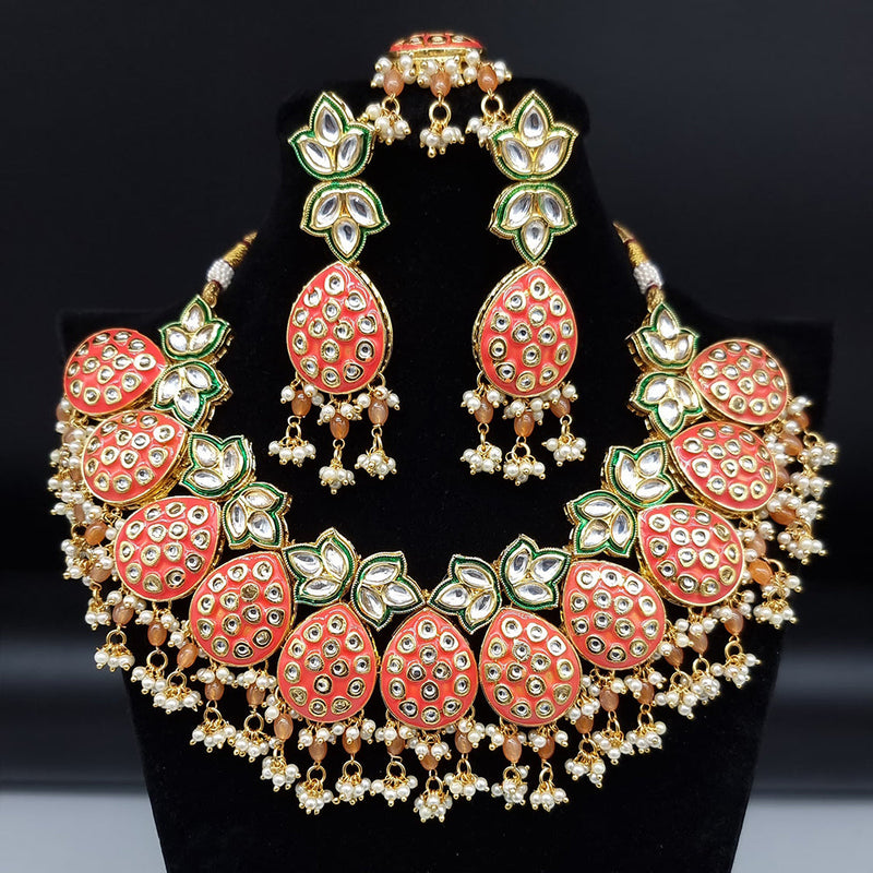 JCM Gold Plated Kundan Stone Pearl And Meenakari Necklace Set