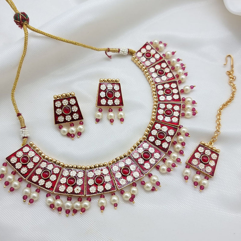 JCM Gold Plated Pearl And Meenakari Necklace Set