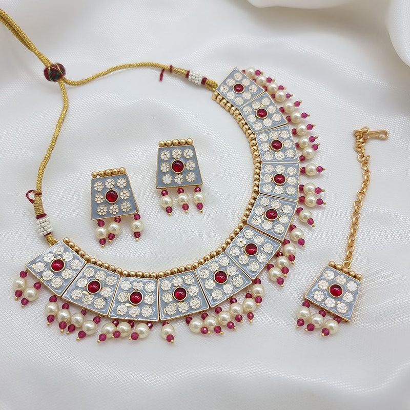 JCM Gold Plated Pearl And Meenakari Necklace Set