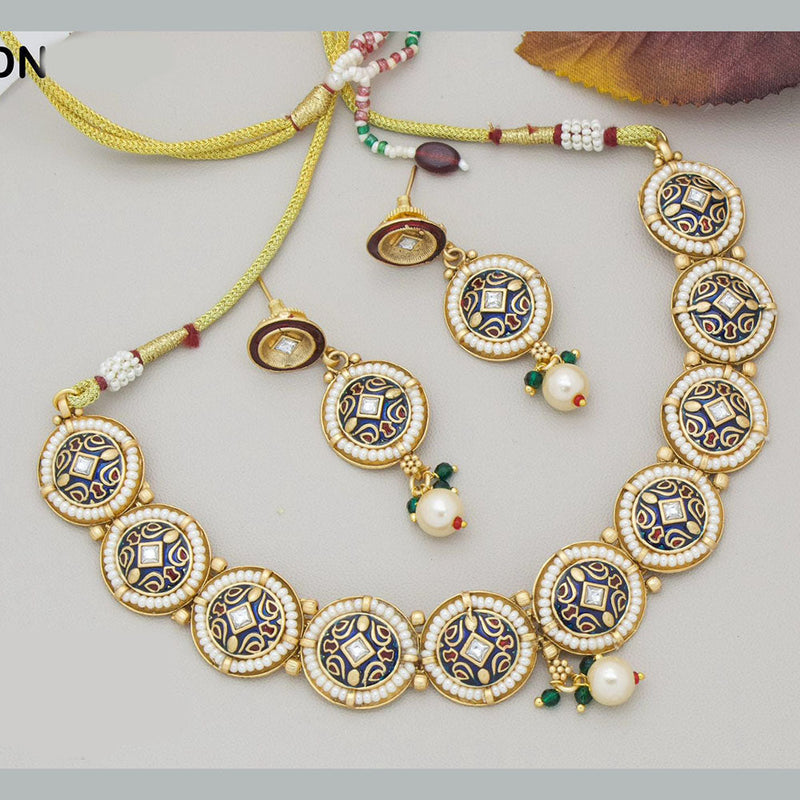 JCM Gold Plated Pearl And Meenakari Necklace Set