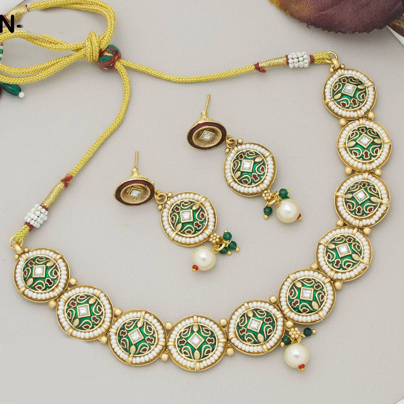 JCM Gold Plated Pearl And Meenakari Necklace Set