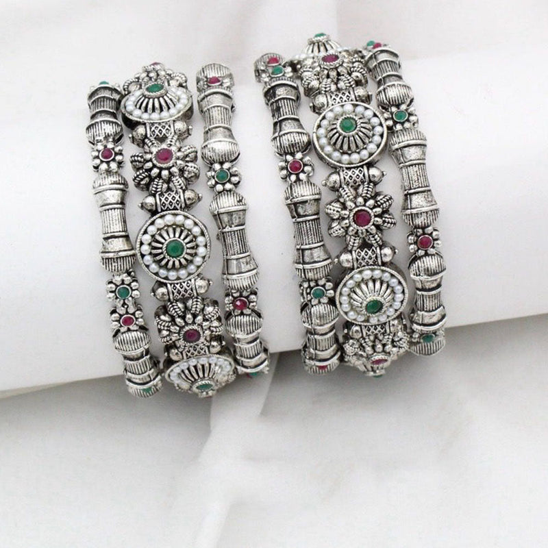 JCM  Silver Plated Pota Stone Bangle Set