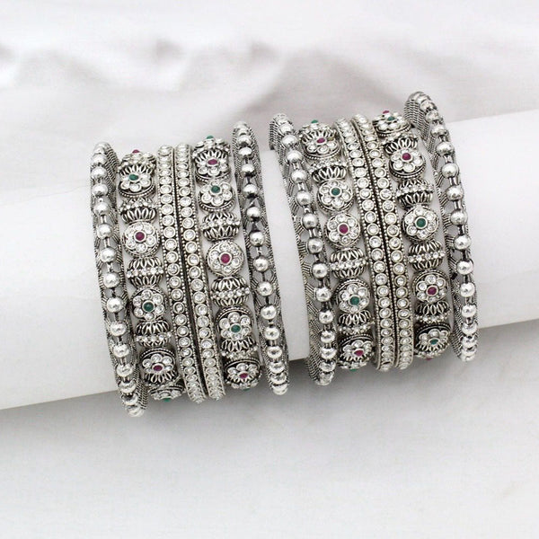 JCM  Silver Plated Pota Stone Bangle Set