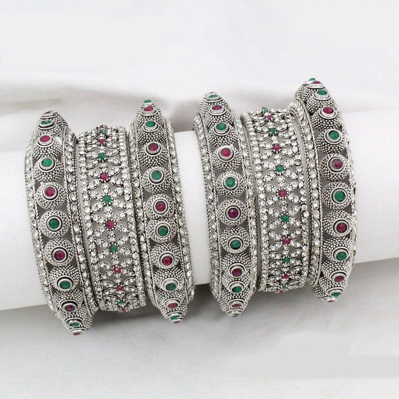 JCM  Silver Plated Pota Stone Bangle Set