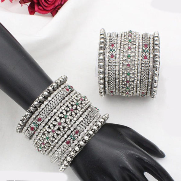 JCM  Silver Plated Pota Stone Bangle Set