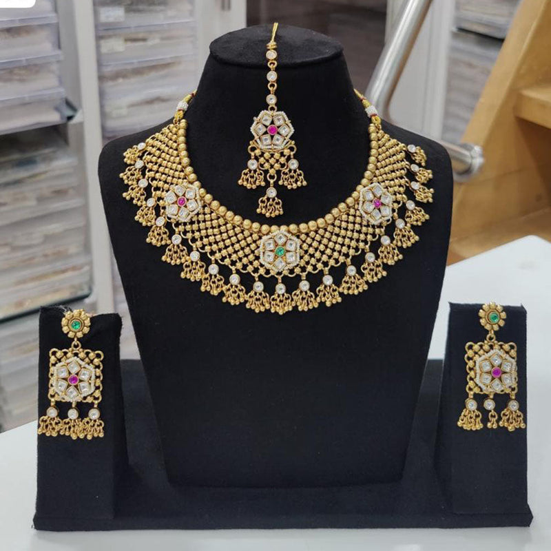 JCM Gold Plated Pota Stone And Pearls Necklace Set