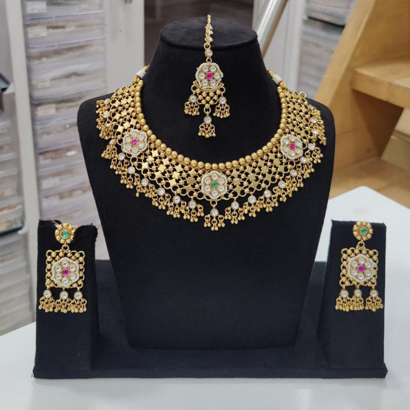 JCM Gold Plated Pota Stone And Pearls Necklace Set