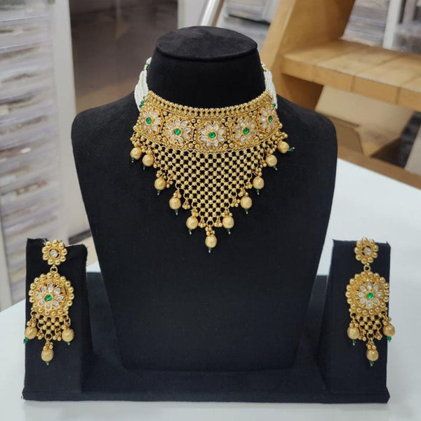 JCM Gold Plated Pota Stone And Pearls Choker Necklace Set