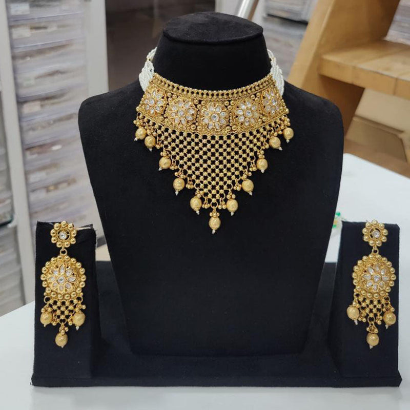 JCM Gold Plated Pota Stone And Pearls Choker Necklace Set