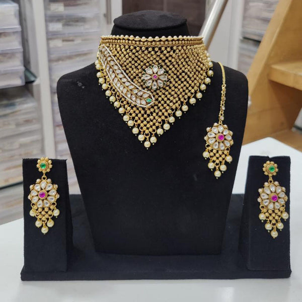 JCM Gold Plated Pota Stone And Pearls Choker Necklace Set