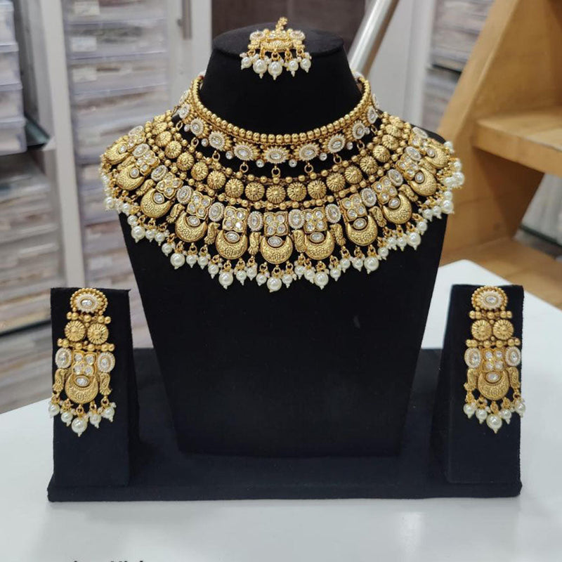 JCM Gold Plated Pota Stone And Pearls Choker Necklace Set