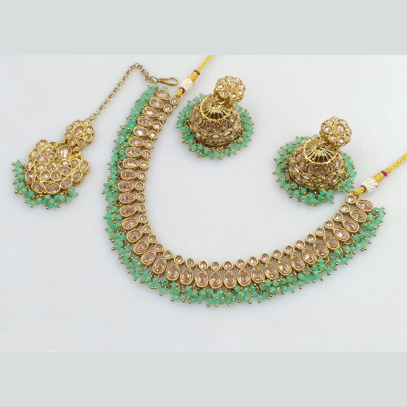 JCM Gold Plated Crystal Stone And Pearls Necklace Set