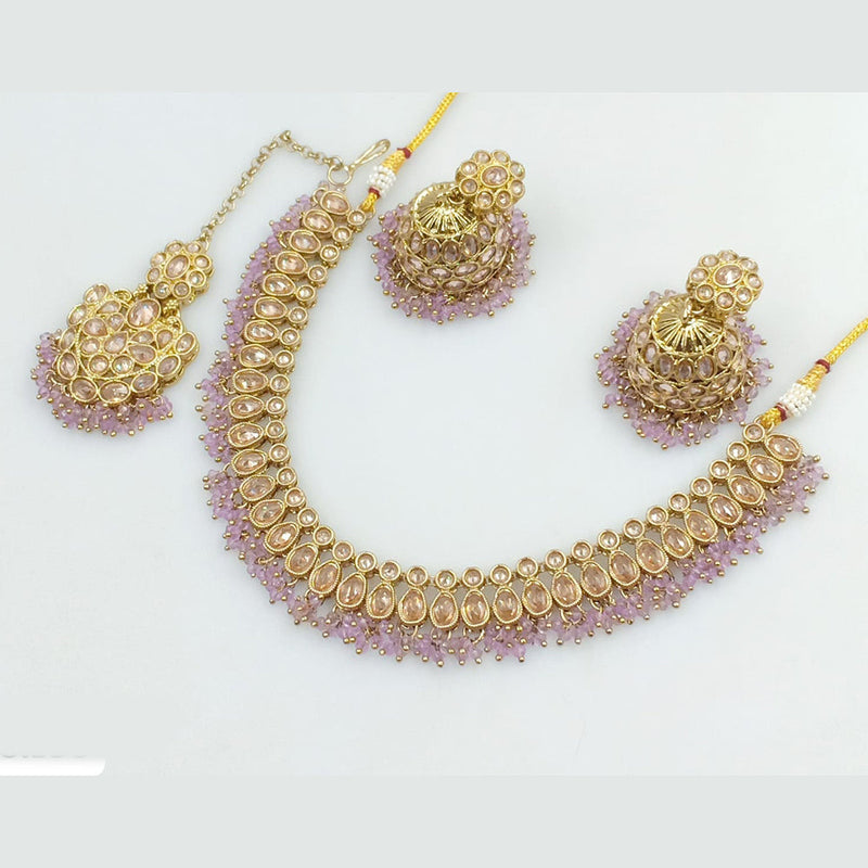 JCM Gold Plated Crystal Stone And Pearls Necklace Set