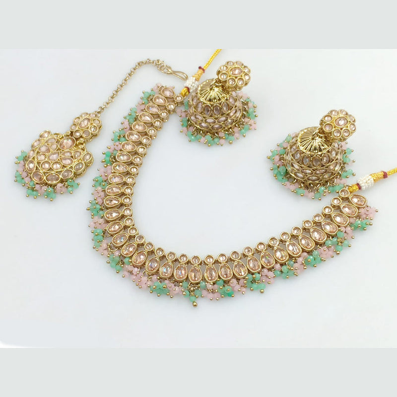 JCM Gold Plated Crystal Stone And Pearls Necklace Set