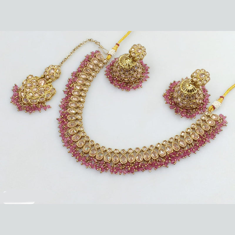 JCM Gold Plated Crystal Stone And Pearls Necklace Set