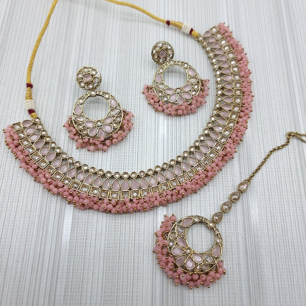 JCM Gold Plated Crystal Stone And Pearls Necklace Set