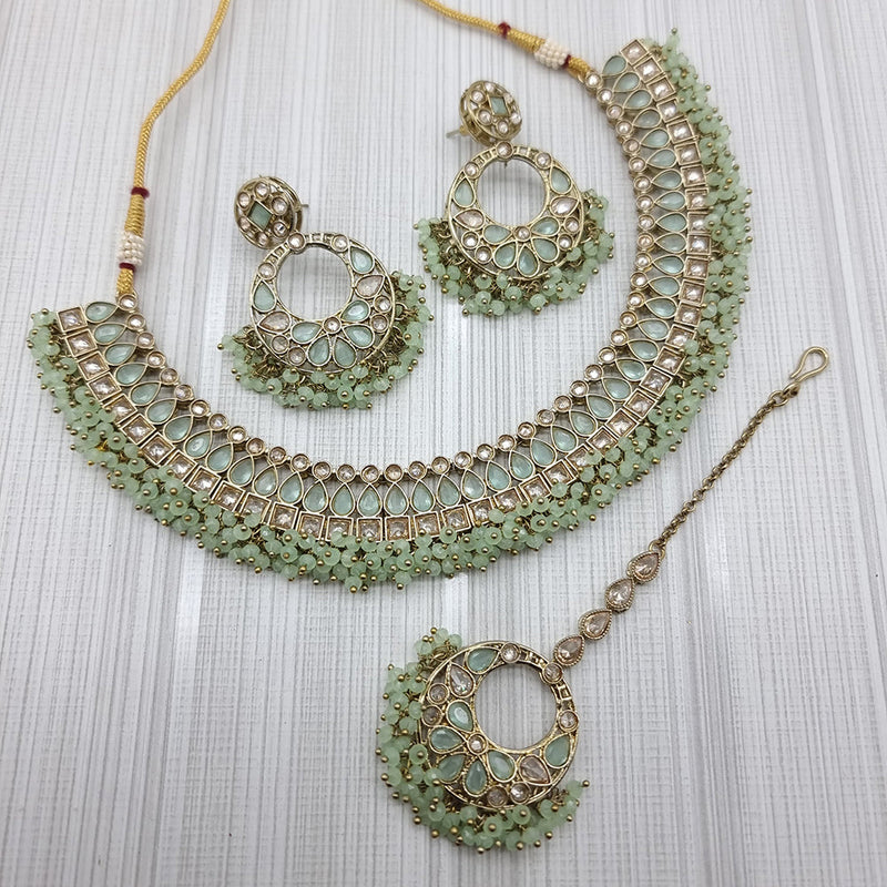 JCM Gold Plated Crystal Stone And Pearls Necklace Set