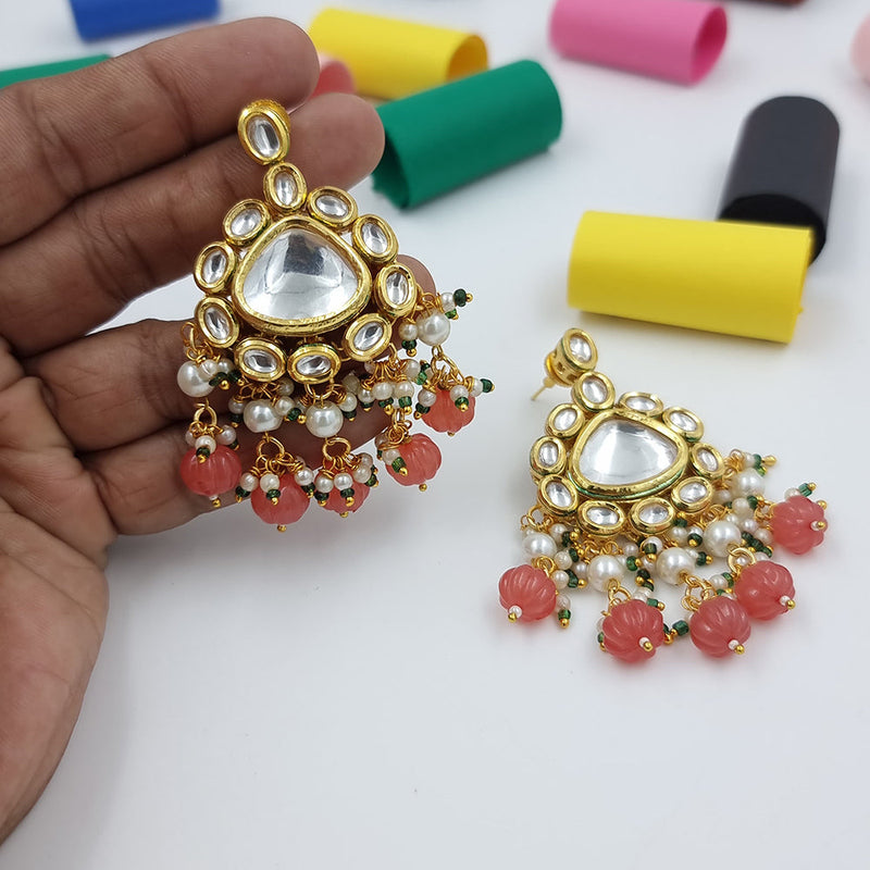 JCM Gold Plated Kundan And Pearl Dangler Earrings