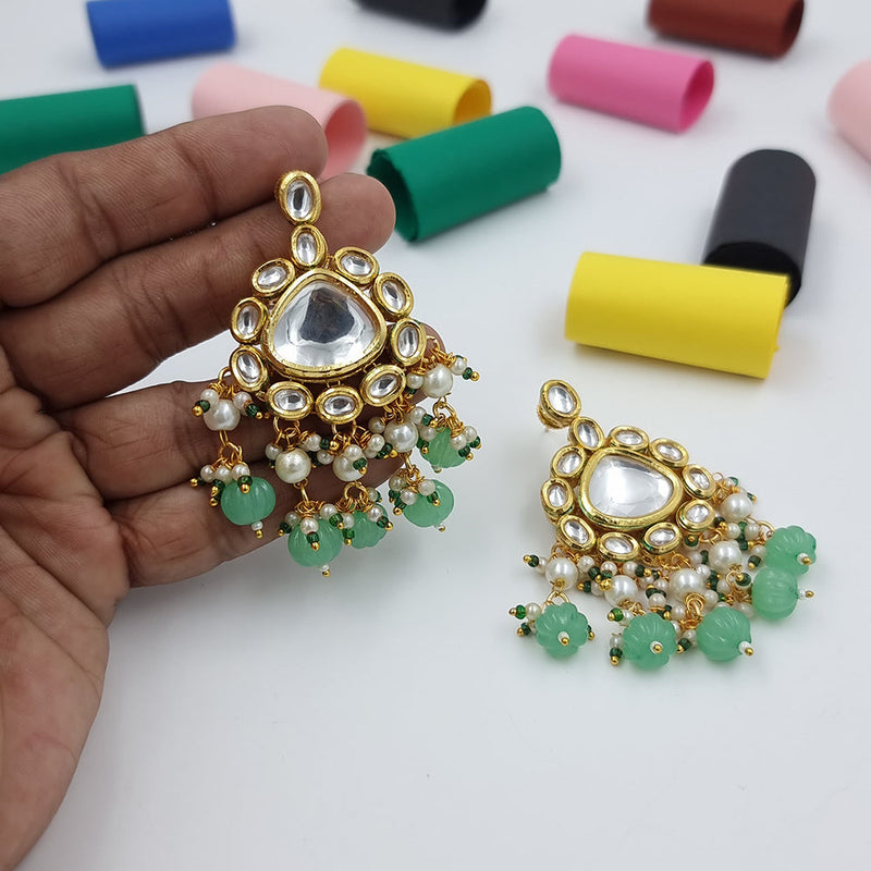 JCM Gold Plated Kundan And Pearl Dangler Earrings