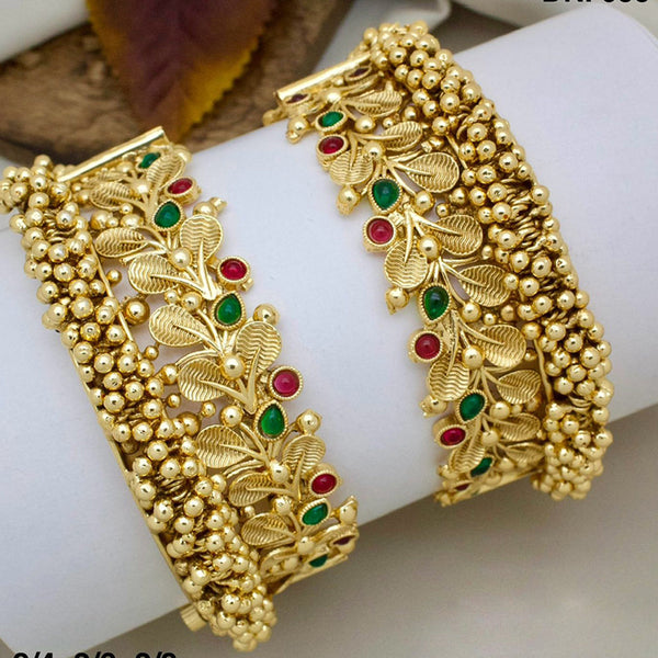 JCM Gold Plated Pota Stone And Pearls Openable Bangles Set