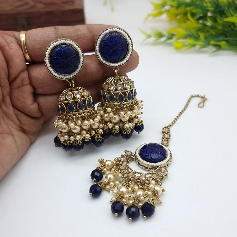 JCM Gold Plated Crystal Stone Jhumki Earrings With Maangtikka