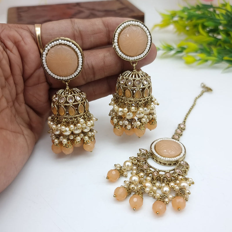 JCM Gold Plated Crystal Stone Jhumki Earrings With Maangtikka