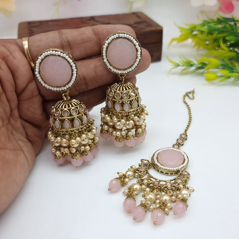 JCM Gold Plated Crystal Stone Jhumki Earrings With Maangtikka