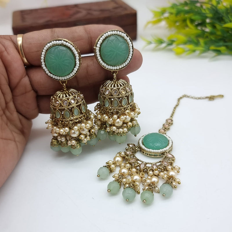 JCM Gold Plated Crystal Stone Jhumki Earrings With Maangtikka