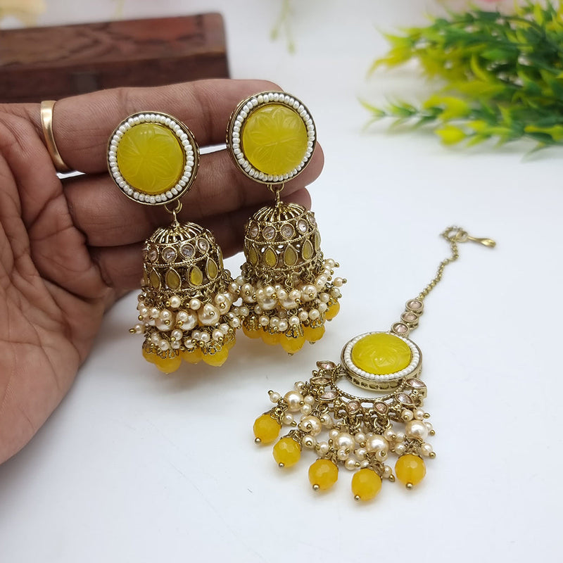 JCM Gold Plated Crystal Stone Jhumki Earrings With Maangtikka