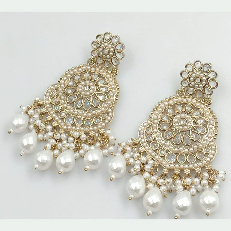 JCM Gold Plated Crystal Stone And Pearl Dangler Earrings