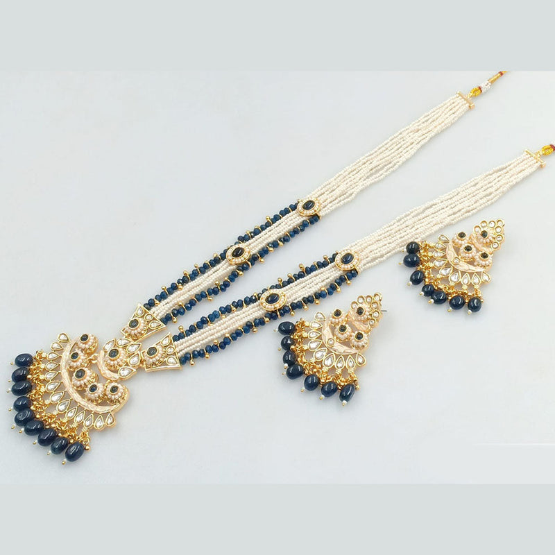 JCM Gold Plated Kundan Stone Pearls And Beads Long Necklace Set