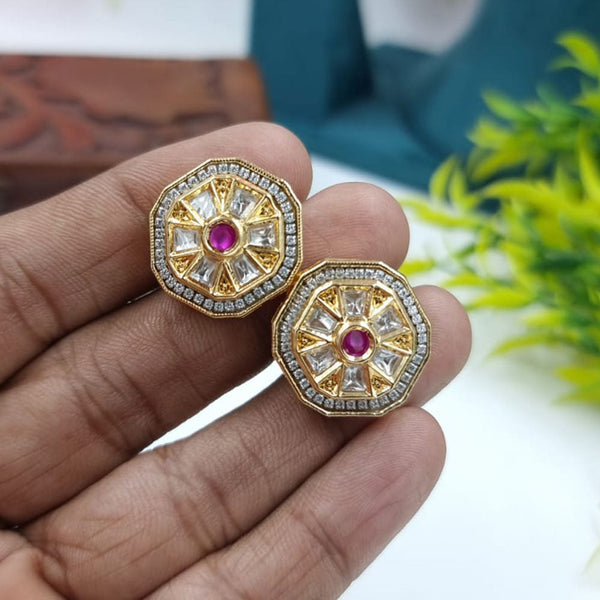 JCM Gold Plated Kundan Stone Stud Earrings