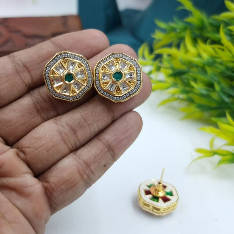 JCM Gold Plated Kundan Stone Stud Earrings