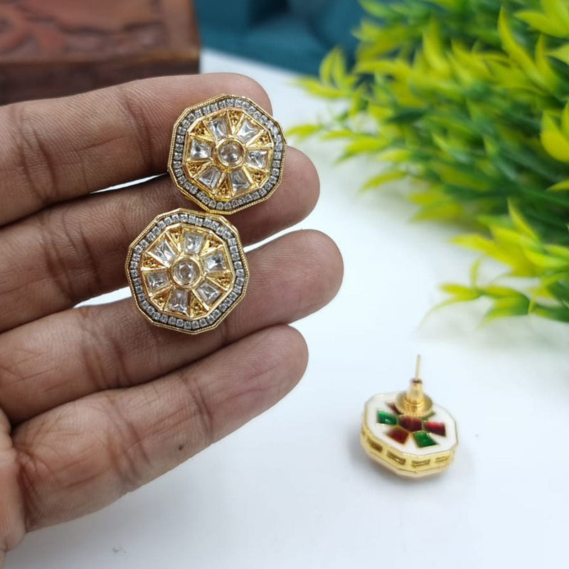 JCM Gold Plated Kundan Stone Stud Earrings