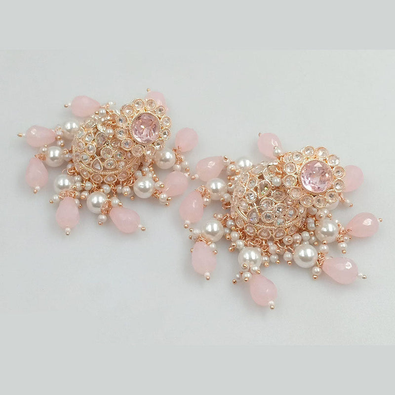 JCM Rose Gold Plated Crystal Stone And Pearls Jhumki Earrings