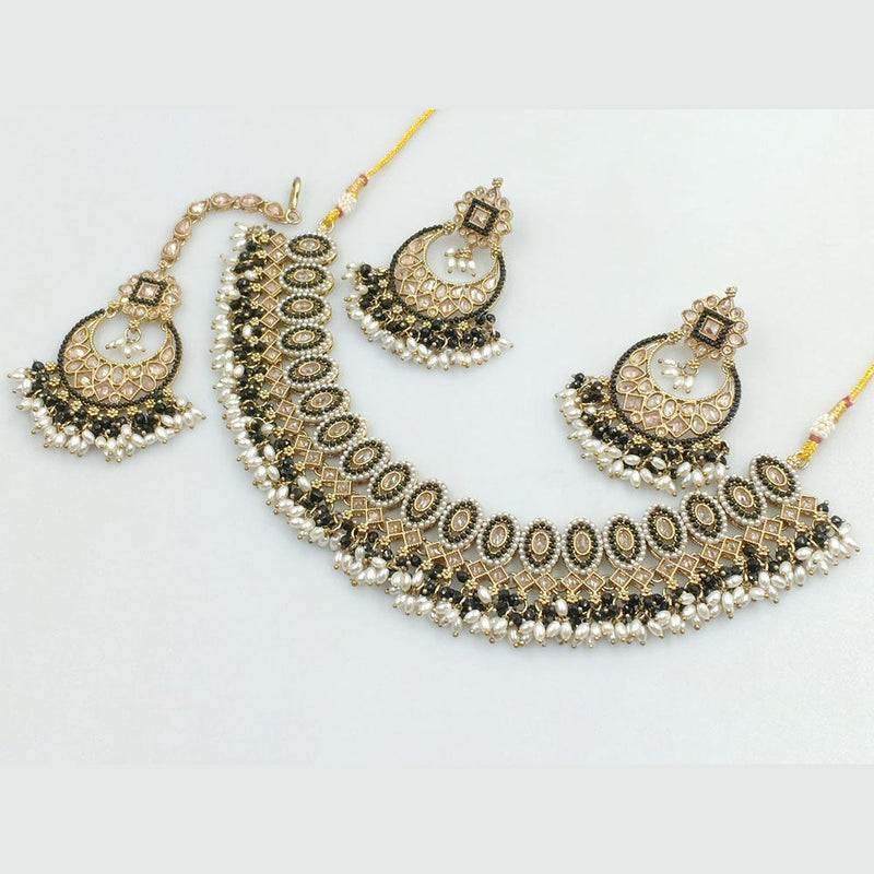 JCM Gold Plated Crystal Stone And Pearls Necklace Set