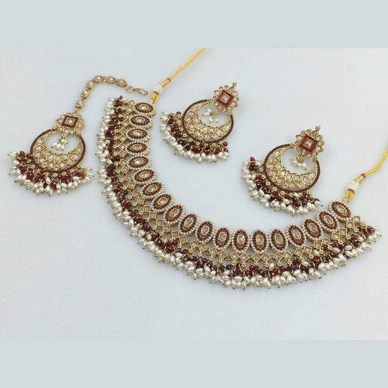 JCM Gold Plated Crystal Stone And Pearls Necklace Set