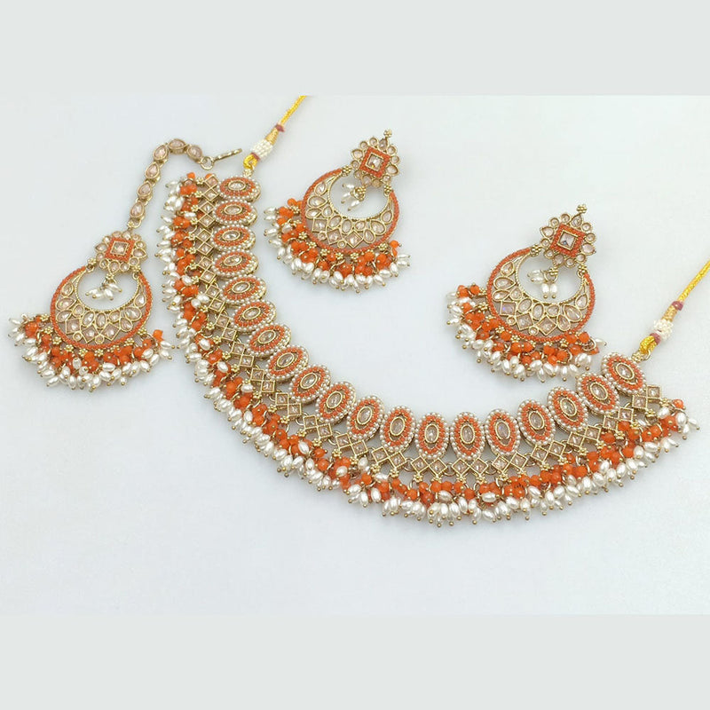 JCM Gold Plated Crystal Stone And Pearls Necklace Set