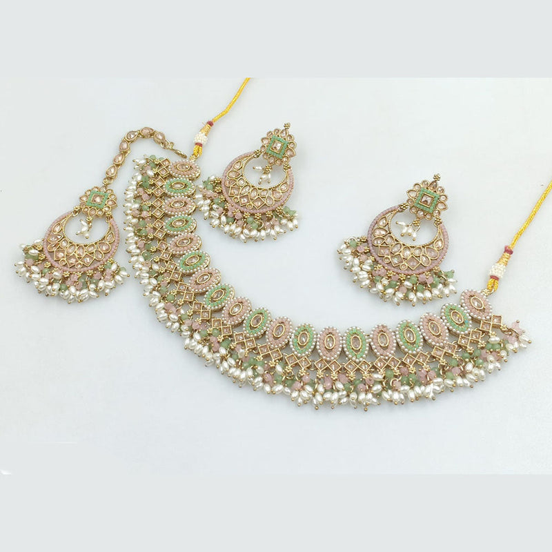 JCM Gold Plated Crystal Stone And Pearls Necklace Set