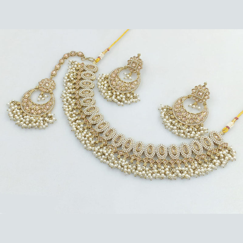 JCM Gold Plated Crystal Stone And Pearls Necklace Set