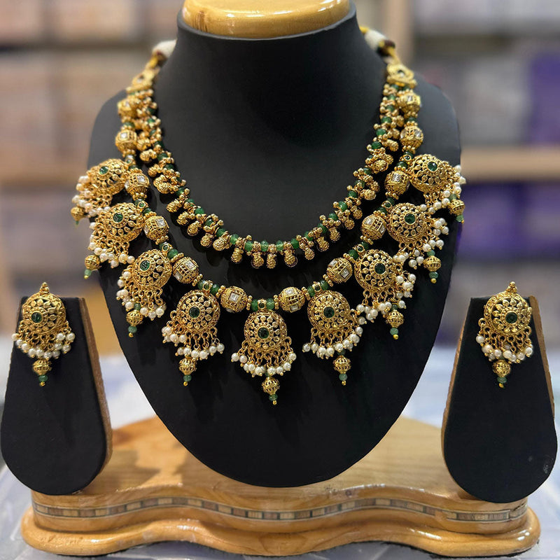 JCM Gold Plated Pota Stone And Pearls  Necklace Set