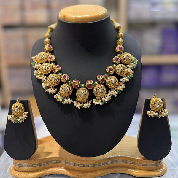 JCM Gold Plated Pota Stone And Pearls  Necklace Set