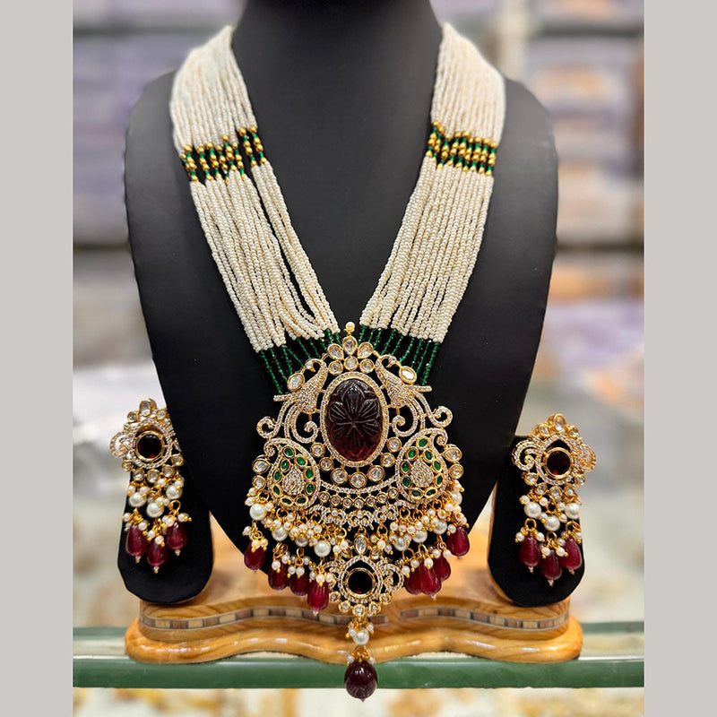 JCM Gold Plated AD Stone And Pearls Necklace Set