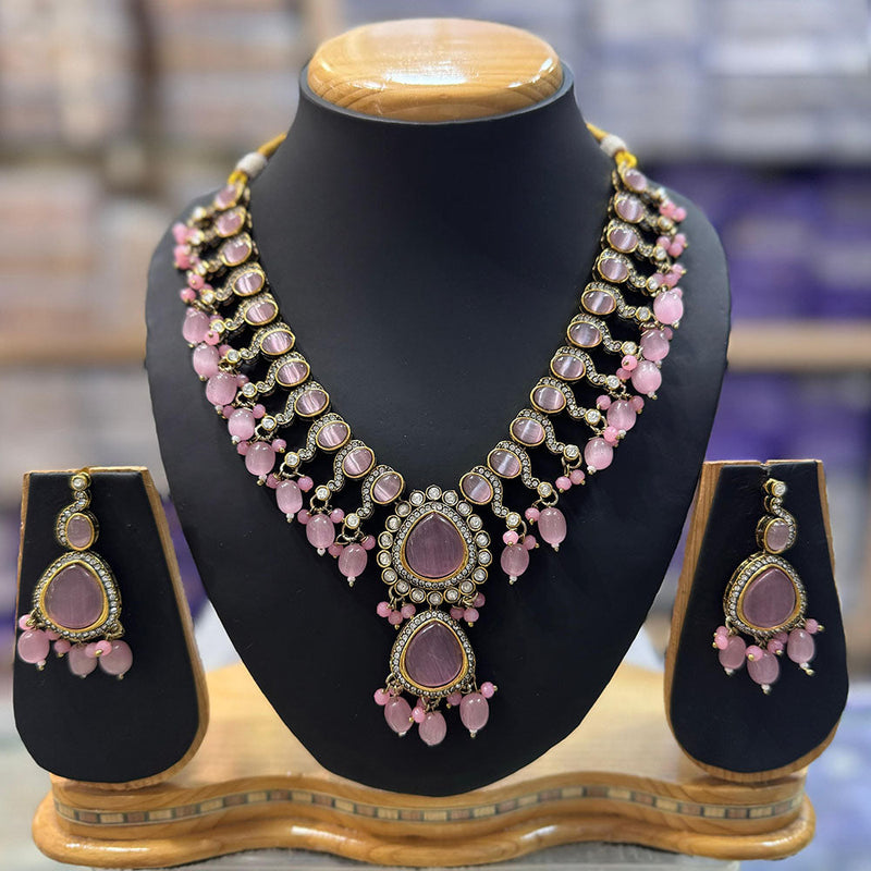 JCM Gold Plated Crystal Stone And Beads Necklace Set