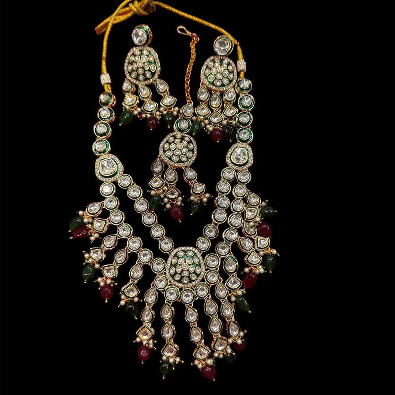 JCM Gold Plated Polki Kundan And Beads Necklace Set