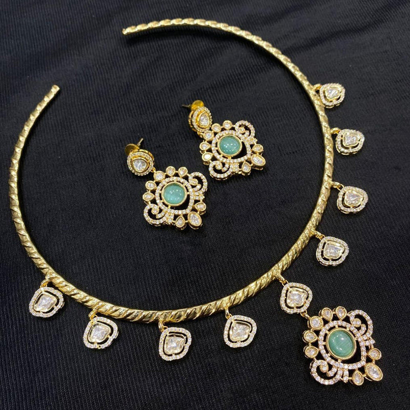 JCM Gold Plated Polki Kundan Stone Choker Necklace Set