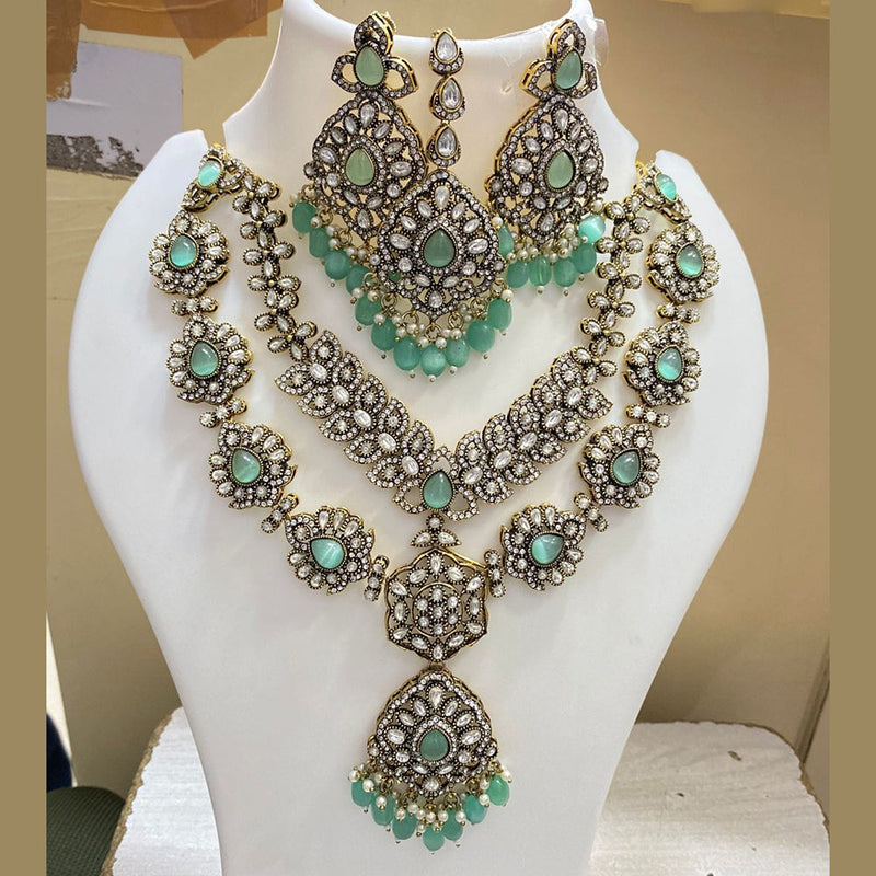 JCM Gold Plated Polki Kundan Stone And Pearls Long Necklace Set