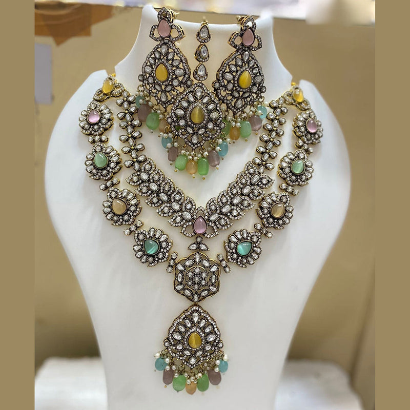 JCM Gold Plated Polki Kundan Stone And Pearls Long Necklace Set